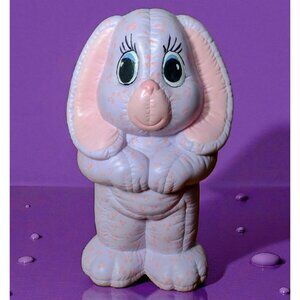 Vintage Quilted Ceramic Bunny Rabbit Mold Figurine Kitschy Purple Fuzzy Tail